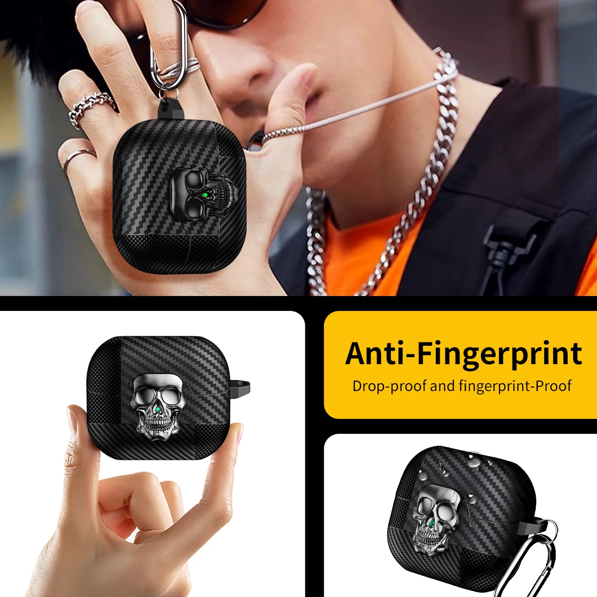 Suit Thug Skull Series Headphone Case For Galaxy Buds3Pro/Galaxy Buds3 Magnetic headphone case Metal Swivel Latch with hook view 4