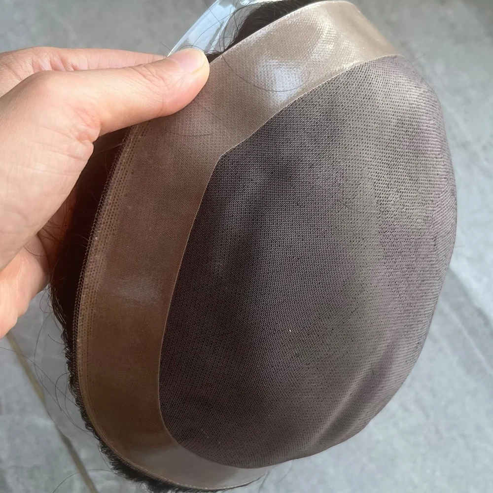 Natürlicher Haaransatz, langlebiges, feines Mono-NPU-Spitzen-Toupet für Männer, Braun, Blond, Schwarz, Haarersatz aus Echthaar, Herrenperücke, Haarteil für Glatze – Detail 2