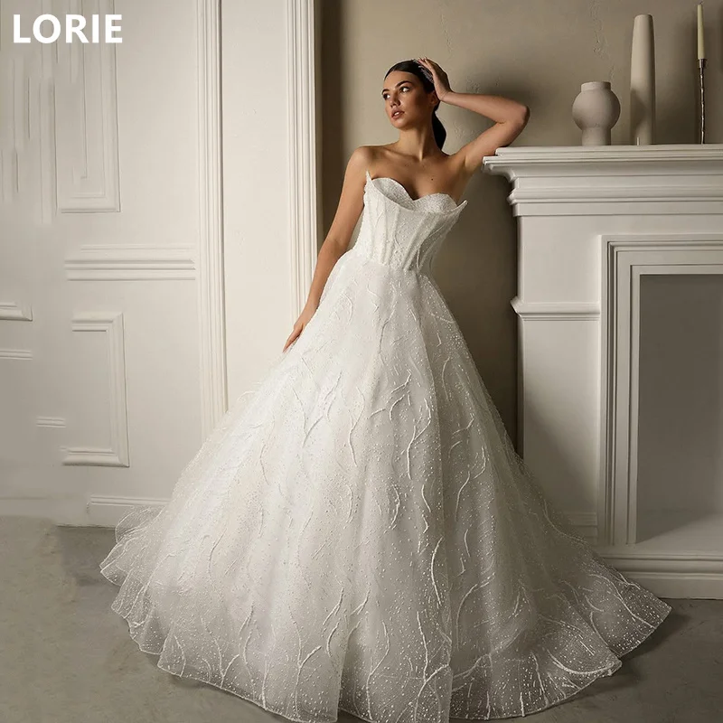 Lorie a linha sexy brilhante applique 3d flores vestido de casamento sem mangas sem costas vestidos de casamento plissados vestido de noiva personalizado 2025