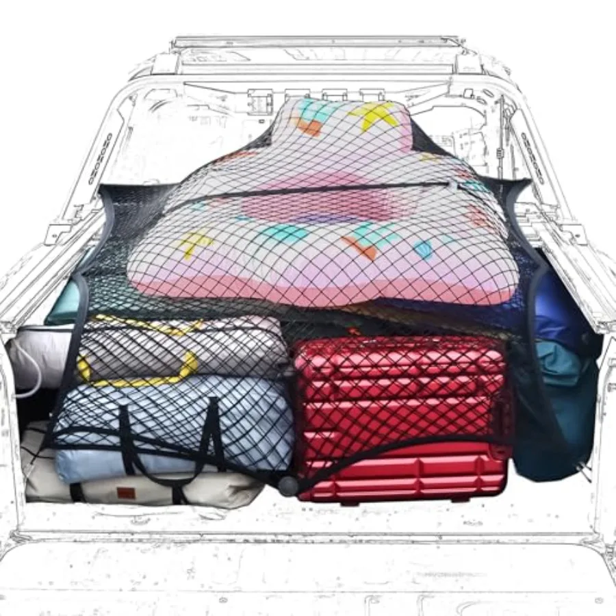 

Truck Bed Net Double-Layer Elastic Cargo Net Stretchable Mesh Organizer for Pickup Trucks Ideal for Daily Light Loads Expands U