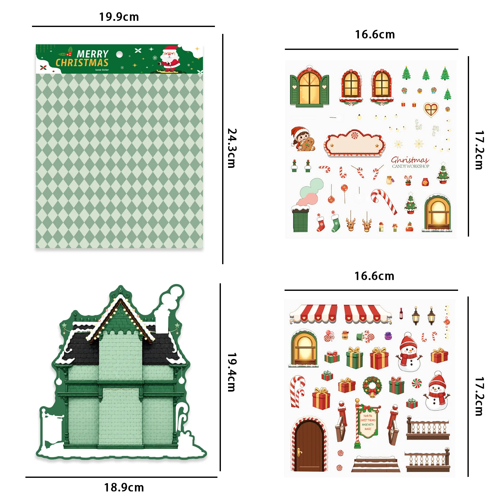 Merry Christmas Candy Workshop Scene Stickers Cartoon House DIY Collage Waterproof Decals for Journal Laptop Gift