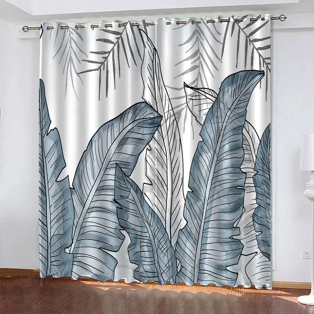 

Feather Print Plant Curtains Woven Blackout Curtains Biparting Open Curtains Living Room Cortina De Sombra Home Decoration