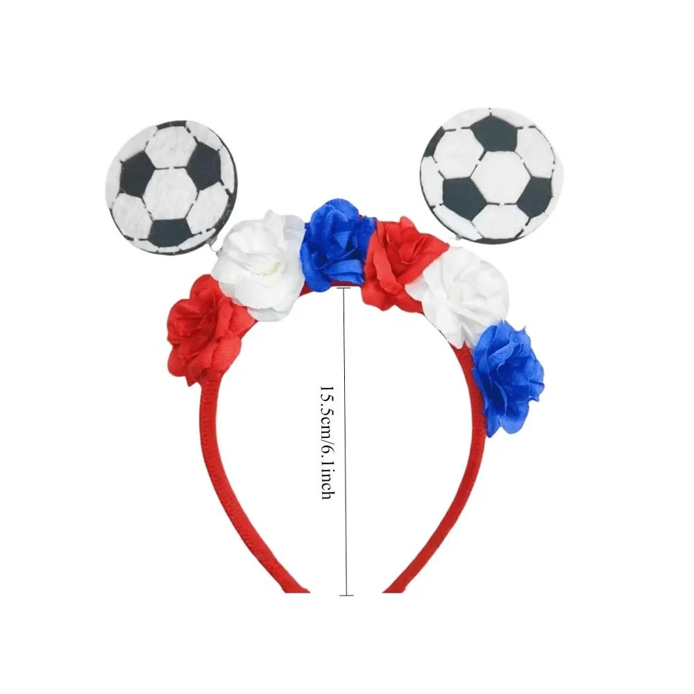 PESENAR Fun Patriotic Soccer Ball Headband with Red White Blue Flowers, Cute Football Fan Accessory for World Cup