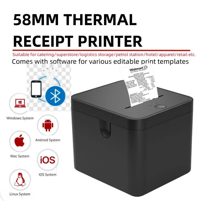 HZTZ 58mm Thermal Receipt Printer for Android iOS Windows system can be connected to cash registers Suitable for catering, super