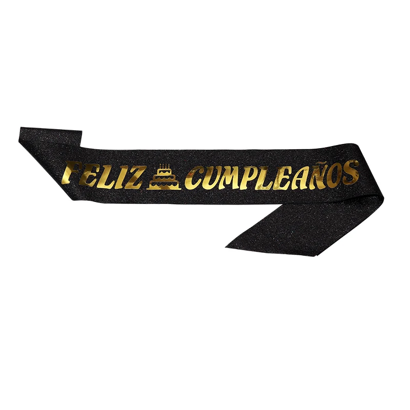 Feliz Cumpleanos Ribbon Fashion Gold Scallion cloth bronzed monogram shoulder Strap Birthday party decoration supplies