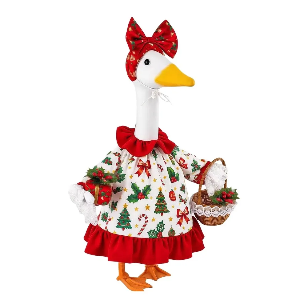 Red Buffalo Plaid Christmas Goose Costume Set With Headband And Wreath For 23 Inch Statue Yard Porch Holiday Decoration