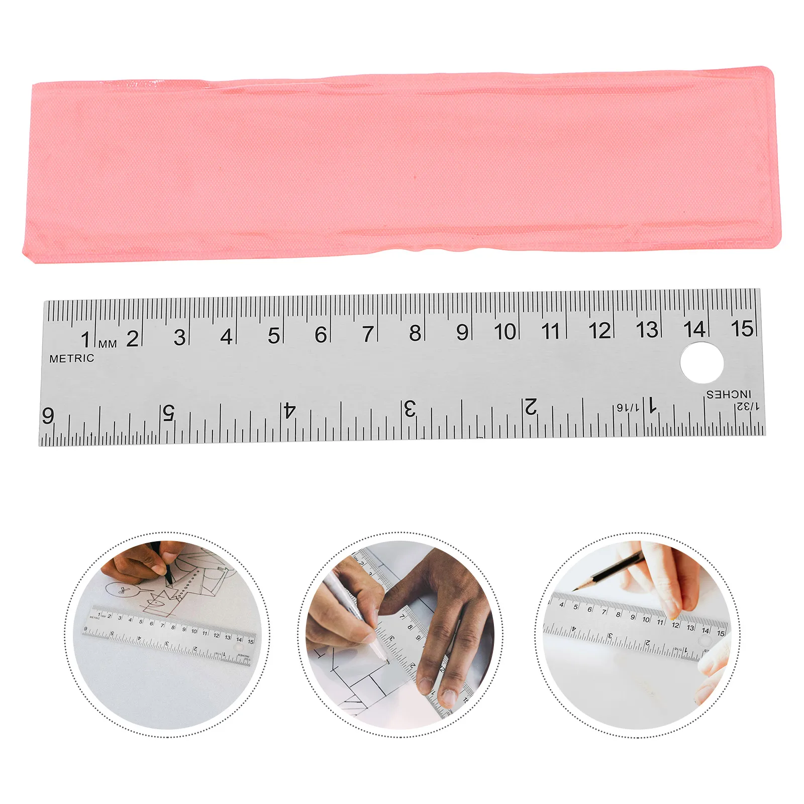 Cork Backed Stainless Steel Ruler 15Cm 6 Inch Metal Measuring Tool Dual Scale Inch Centimeter Office School Engineering