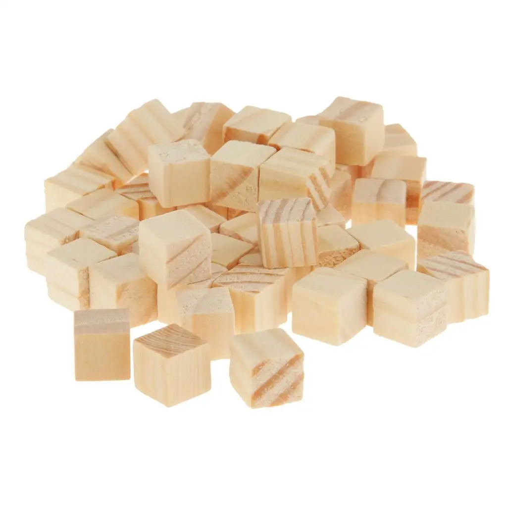 Set of 50 Wooden Cubes Unfinished 1x1x1cm Blank Square Stamps Handmade Crafts