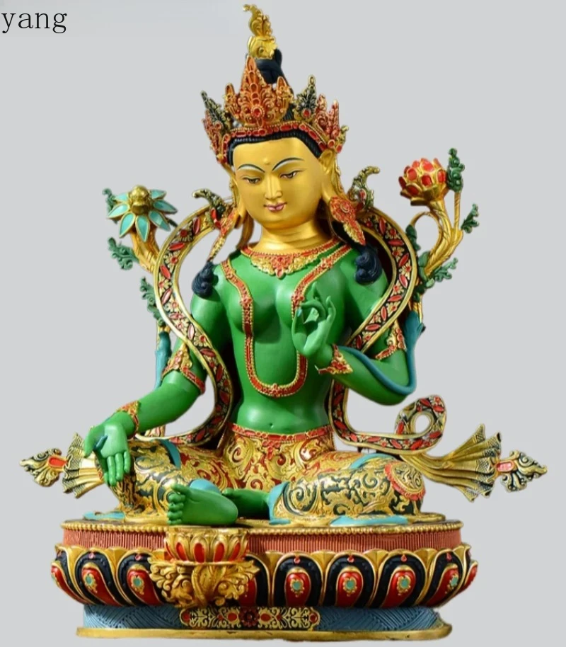 CX Copper Painting Green Tara buddha statue Nepal Tibet White Tara sculpture Guanyin goddess statue ,Large size,33cm