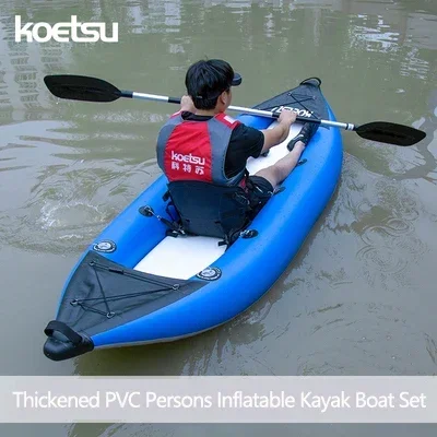 KOETSU 1-2 persone Gonfiabile PVC Kayak Pesca Canoa Gommone 3.0/3.7 M Singolo/Doppio Kayak Barche per Rafting Sport acquatici