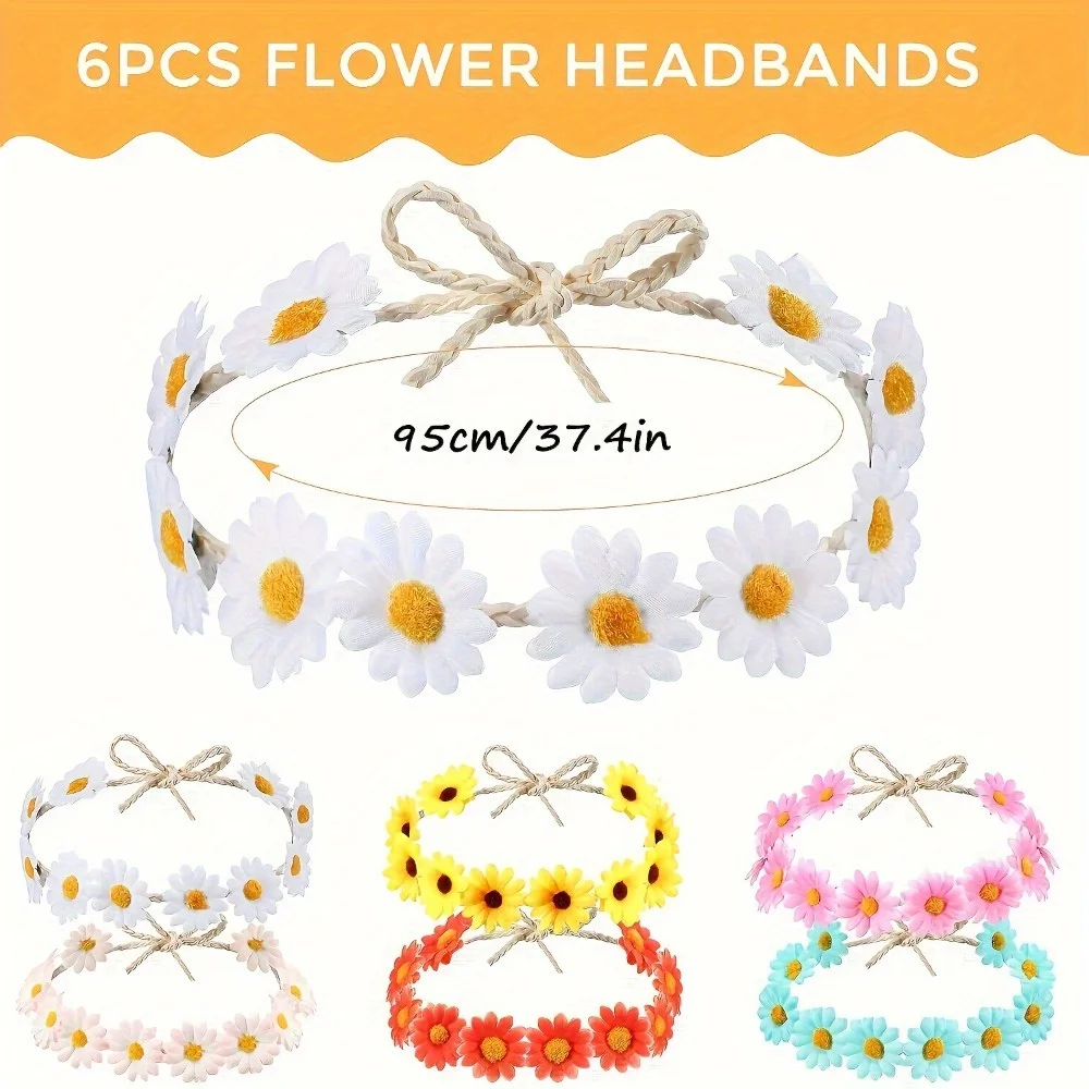 12Pcs Retro Flower Headband Set - Lily Floral Costume Accessories for 60s 70s Party Gifts