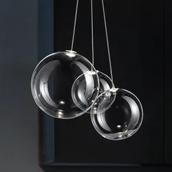 Lampe LED Suspendue en Forme de Boule de Verre Chromé au Design Moderne, Luminaire Décoratif d'Nik, Idéal pour une Cuisine, une Salle à Manger, une Chambre à Coucher ou un Restaurant