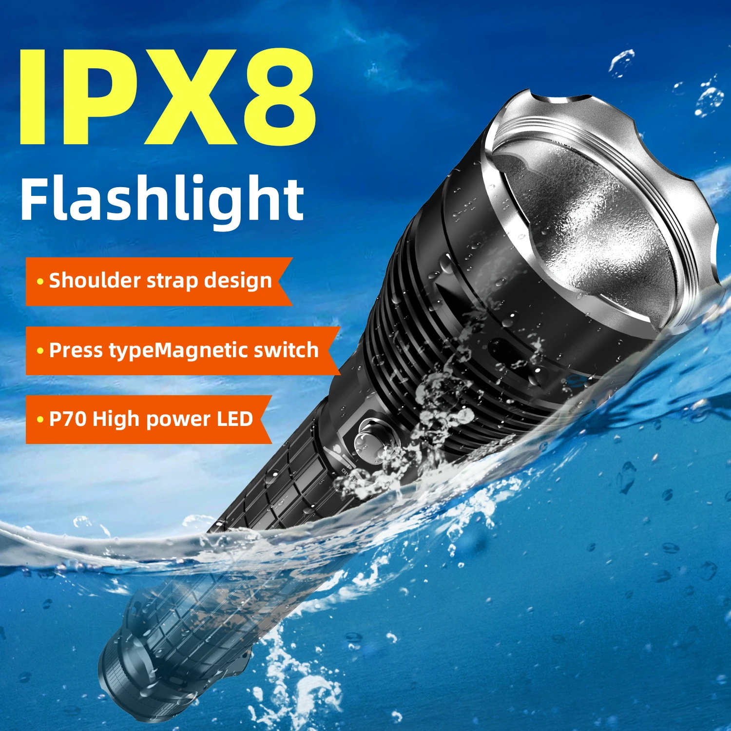 Diving XHP70 4000LM LED 100M Waterproof Underwater Multifunctional Shoulder Strap Adjustment 30W Flashlight Lamp Torch