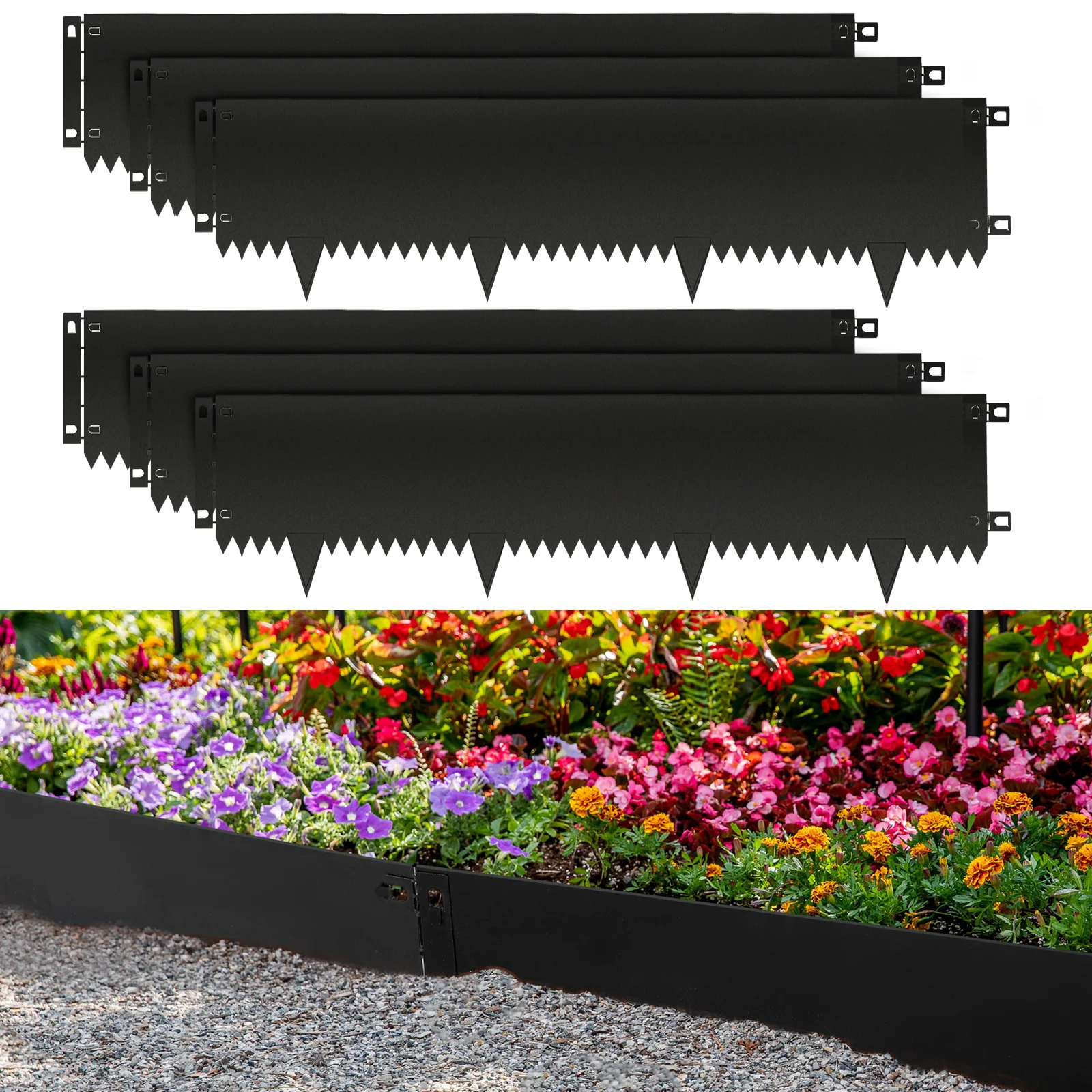 6 Packs Steel Landscape Edging, Metal Hammer-in Lawn Edging with Rubber Strips, Cor-Ten Steel Garden Edging Border