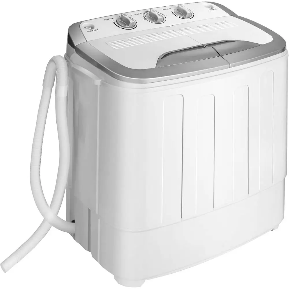 Compact Twin Tub Washer with 13Lbs Capacity, 8Lbs Washer and 5Lbs Spinner, Grey/White