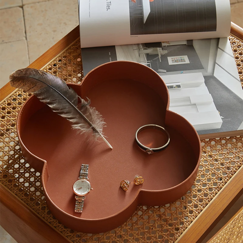 High-grade Round Leather Storage Box Home Into The House Porch Key Jewelry Box Light Luxury Model Room Tray Ornaments