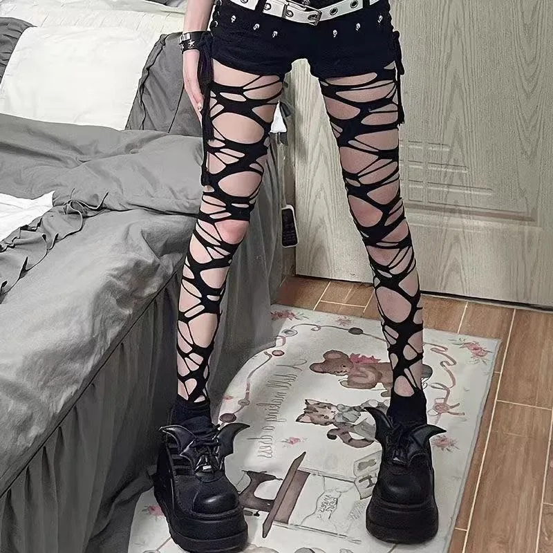 Moda urbana europea y americana, medias informales ajustadas y sexis con tirantes, calcetines por encima de la rodilla para mujer, medias Retro de moda Y2k Goth Girl