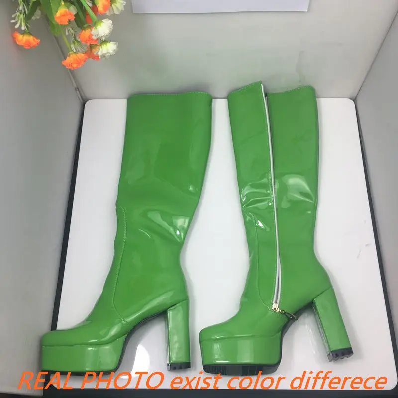 

Girseaby Классические сапоги до колена в стиле панк на платформе с носком 11,5 см, резиновые сапоги на блочном каблуке, размер 40, 41, 42, 43, черный, белый, синий, желтый S2729