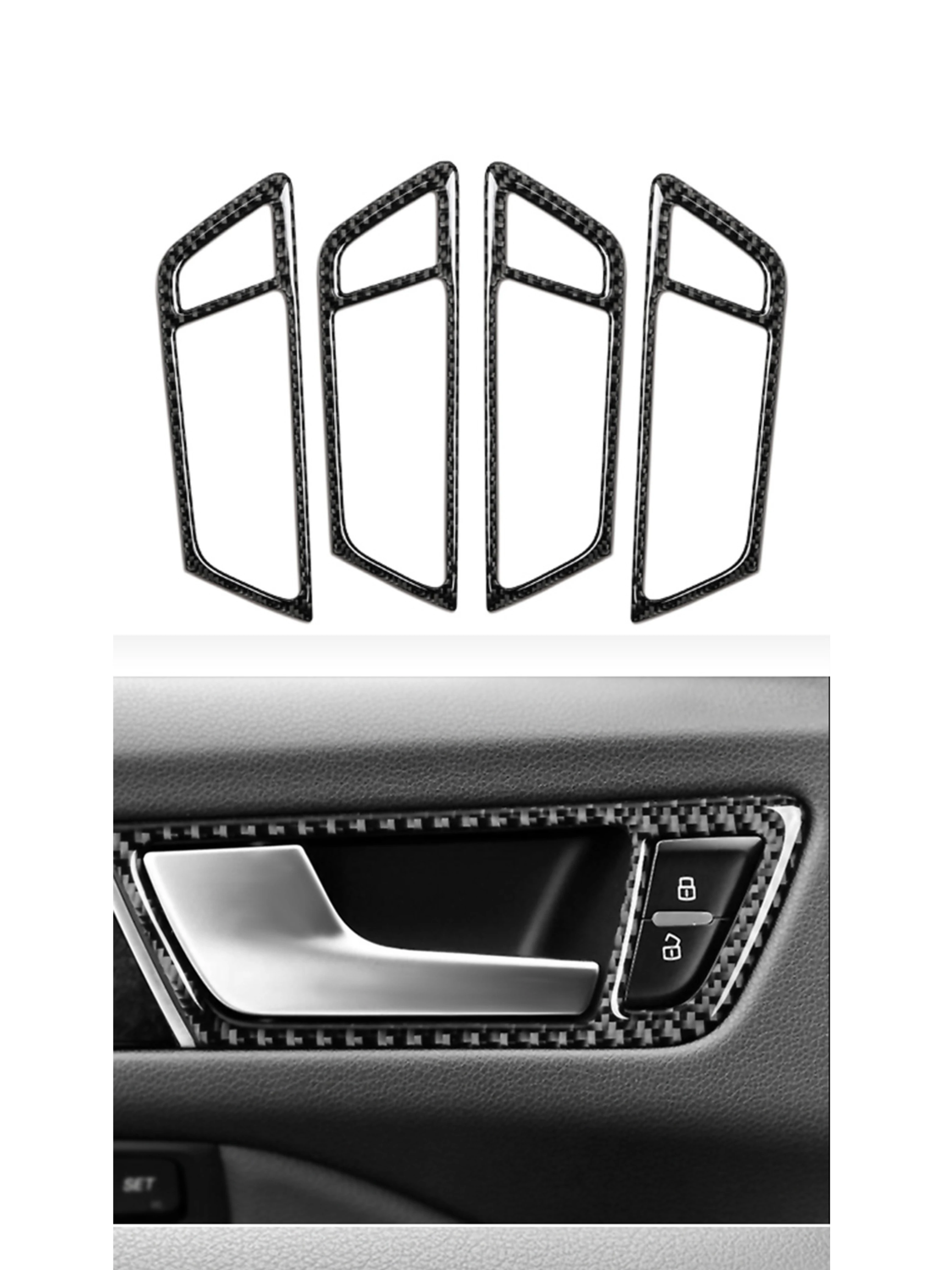 For Audi Q5  4PCS Car Door Handle Bowl Door Lock Frame Cover Trim 2009 2010 2011 2012 2013 2014 2015 2016 2017 Carbon Fiber