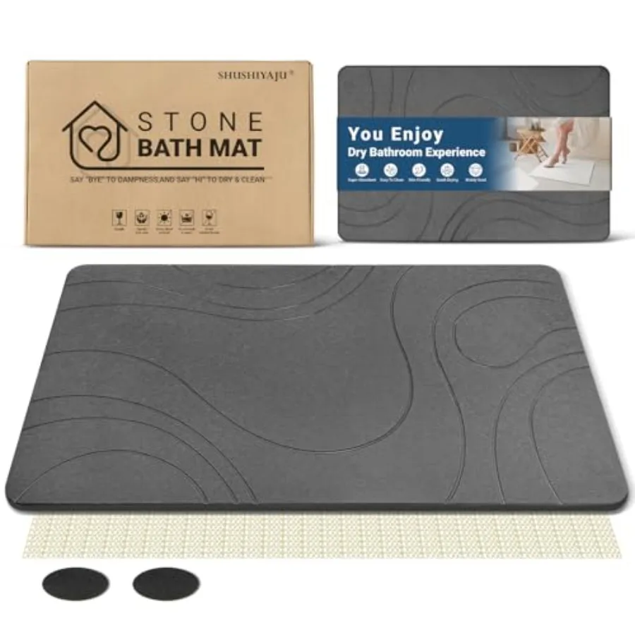 

Stone Bath Mat Quick Drying Absorbent Shower Mat Diatomaceous Earth Pad Bathroom Floor Bathtub Pad Non-Slip Easy to Clean Bathr