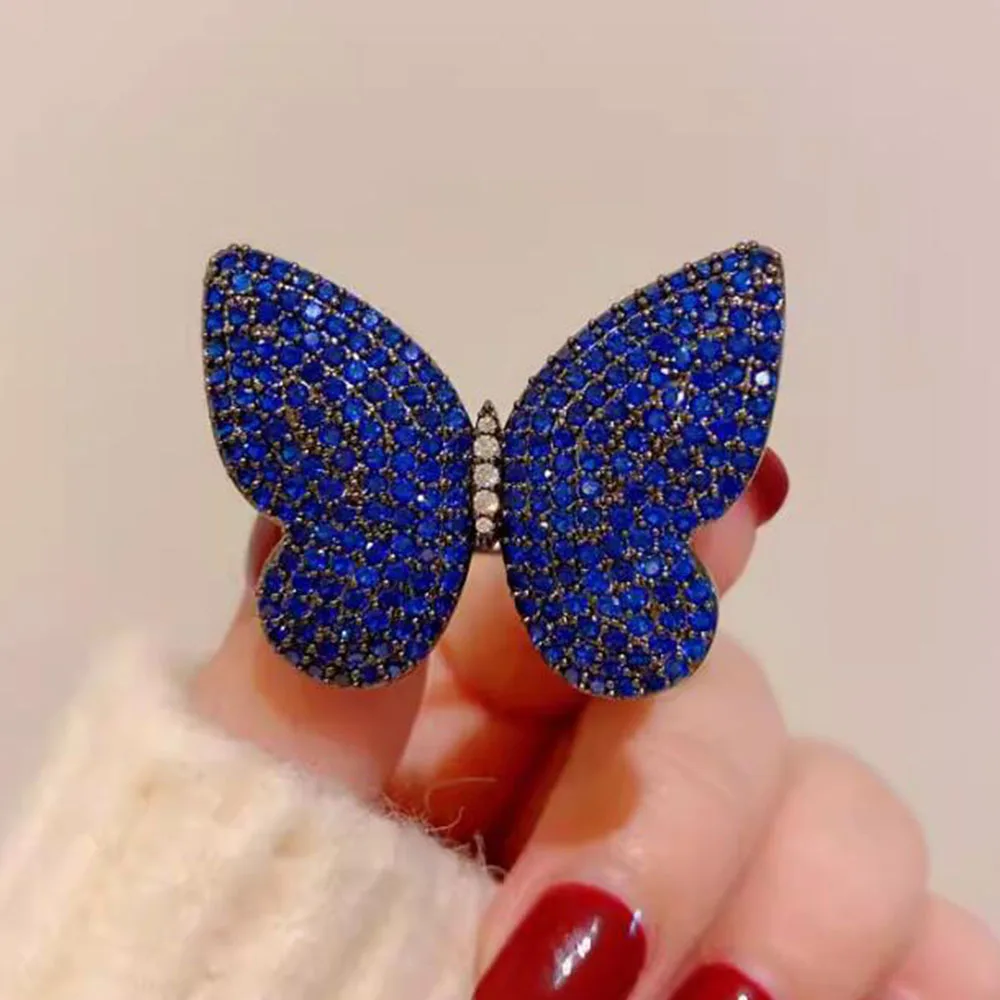 Blue Crystal Full Inlaid Zircon Butterfly Brooch Pins For Women Rhinestone Insect Corsage Wedding Party Jewelry Best Gift