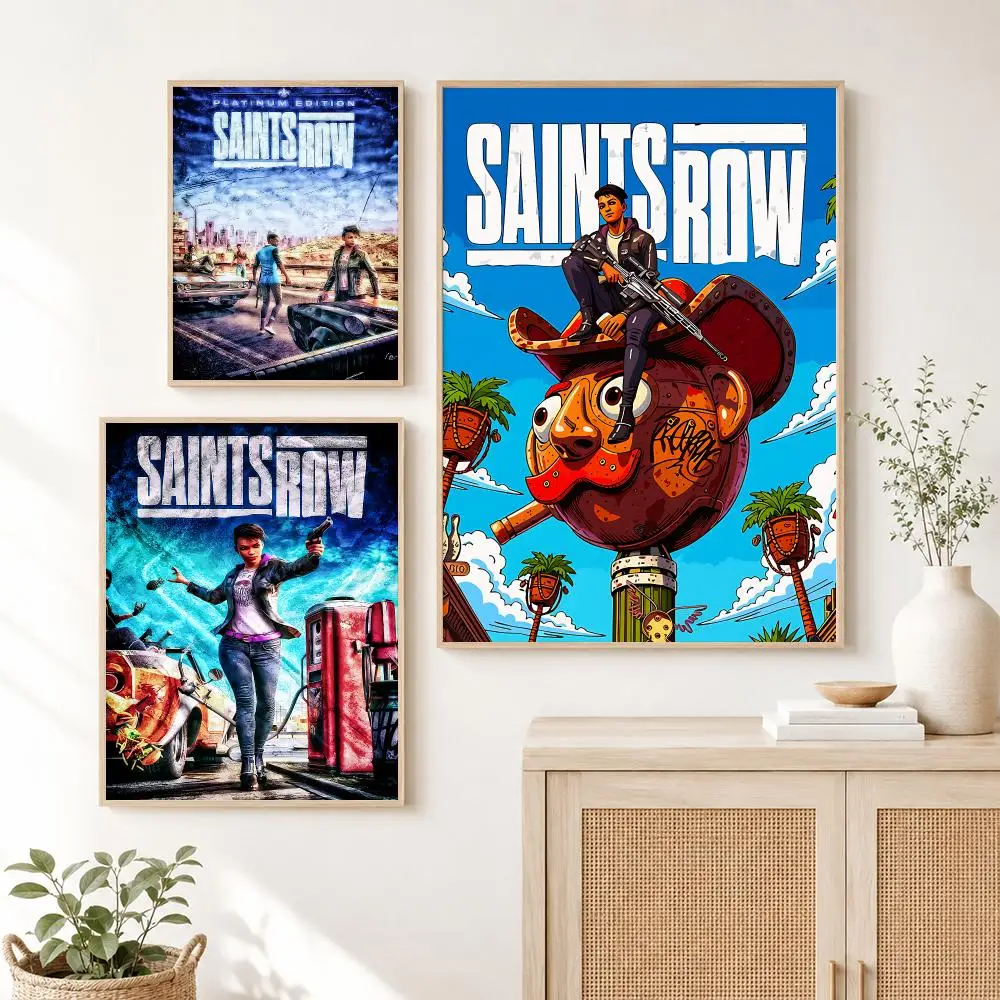 Gaming S-Saints Row Poster Self Adhesive Wall Art Decor for Bedroom Living Room Office Home Halloween Gift