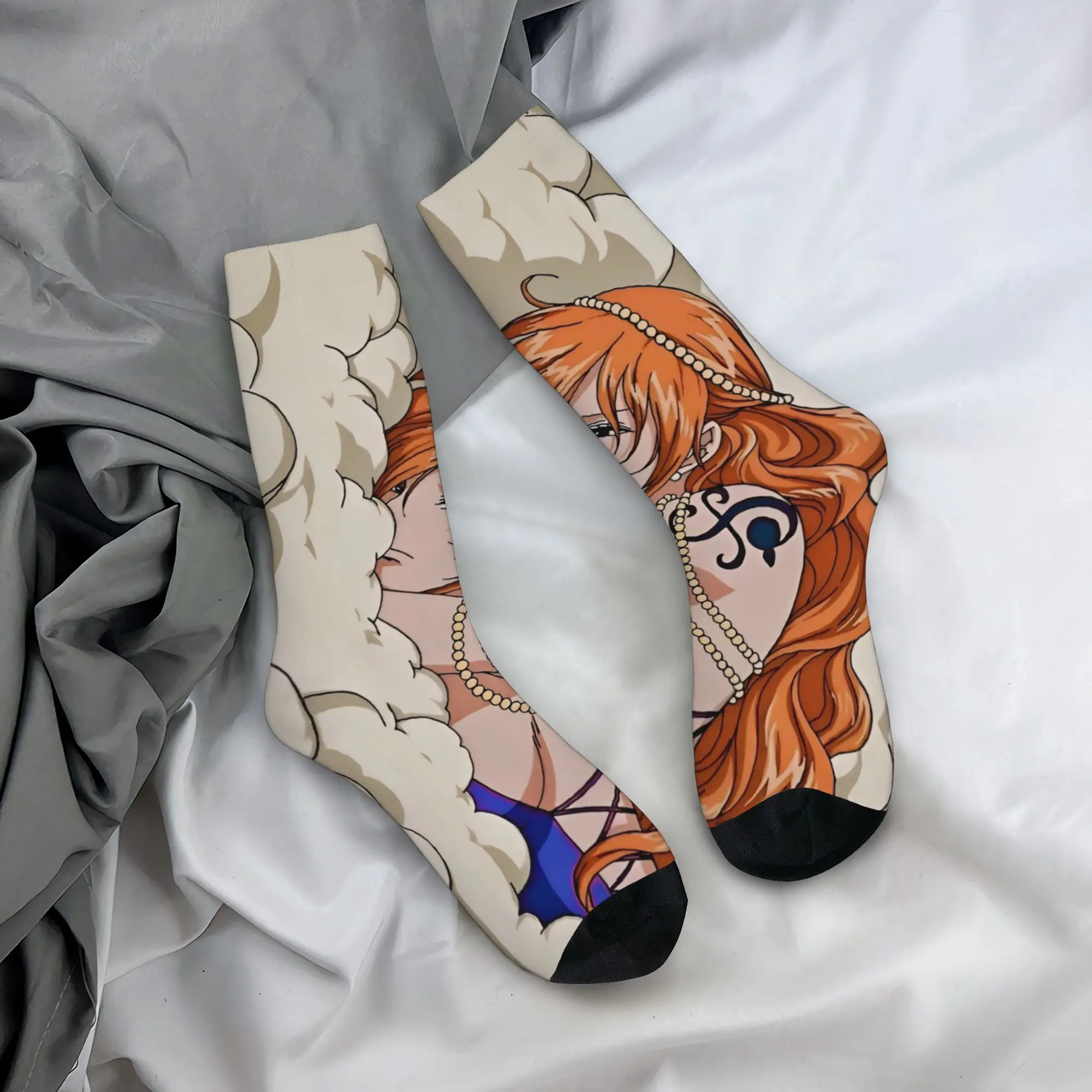 Funny Sock One Piece Nami 1 Vintage Seamless Pattern Printed Men Socks Novelty Men's Socks