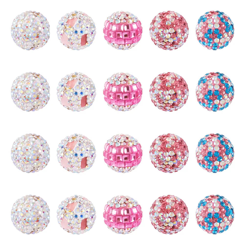 20Pcs Pave Disco Ball Bead 16~17mm Polymer Clay Rhinestone Round Loose Beads for jewelry making DIY bracele necklace earring