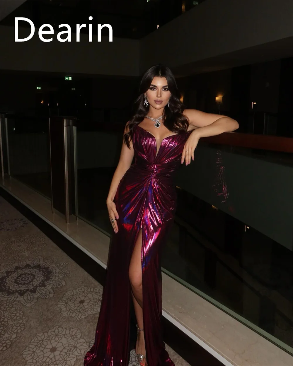 Customized Formal Gown Women Evening Dearin V-neck Column Floor Length Skirts Vertically Bespoke Occasion Dresses Prom Dress