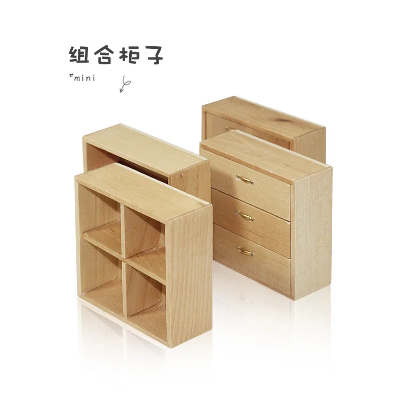 

4pcs/a Set Dollhouse Mini Furniture Wooden Lockers 1:12 Shop Doll House Kitchen Accessories Storage Cabinet Bedroom Decora Ob11