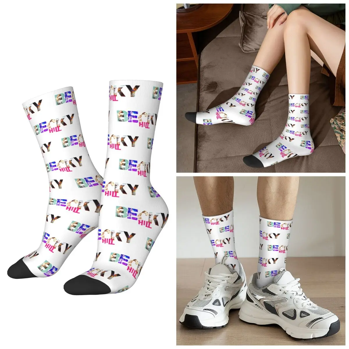 All Seasons Becky Hill Classic Sticker Socks Harajuku Sport Middle Tube Socks Stockings for Men Women Valentine's Day Gifts