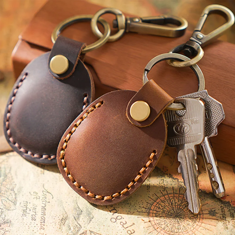 Genuine Crazy Horse Leather Key Holder Housek  eeper Key Access Entrance Guard Card protecter Portable with a Metal Hook