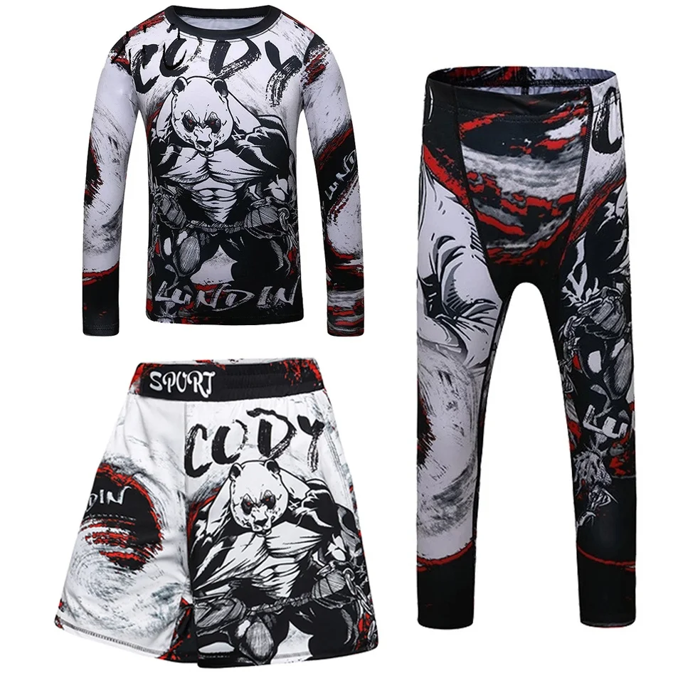 Kid\'s Boxing Compression Shirt Pants Set Boys Training Muay Thai Jiu Jitsu Rashguard Children\'s MMA BJJ Kickboxing Sport Suit