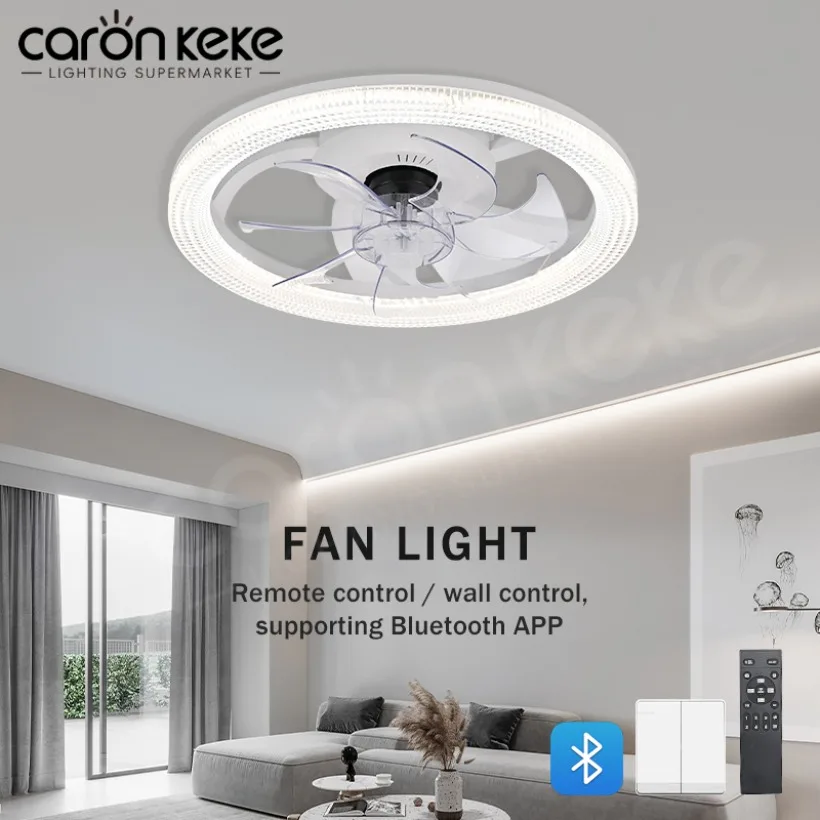 Modern LED fan light 6speed high wind speed low decibel APP remote control dimming bedroom living room kitchen home electric fan