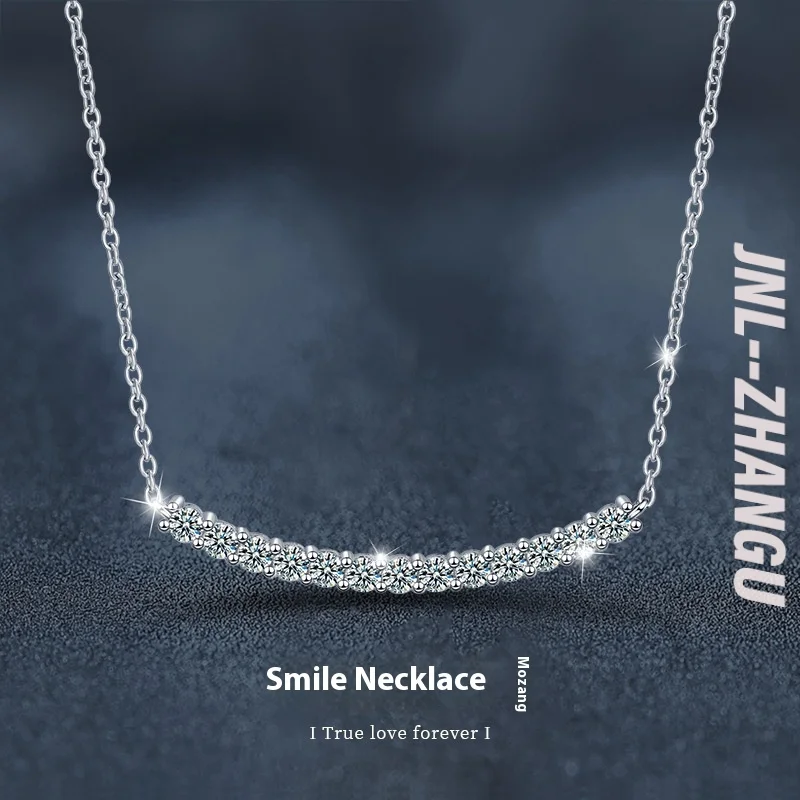 

925Sterling Silver Smile NecklaceTHome Smiley Necklace High Version Moissanite Pendant Clavicle Chain Jewelry