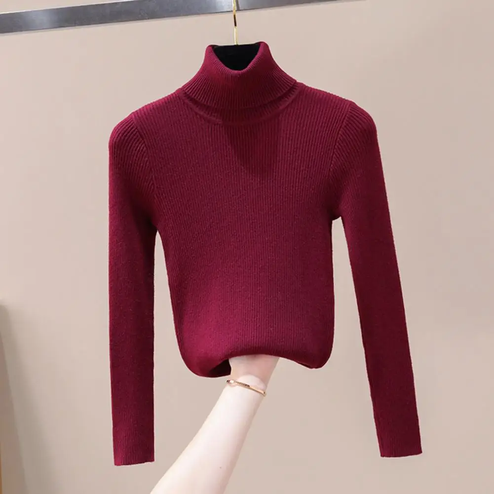 Viscose Acrylic Blend Top Women's High Neck Knitted Base Top Slim Fit Solid Color Pullover Sweater for Spring Autumn for Women