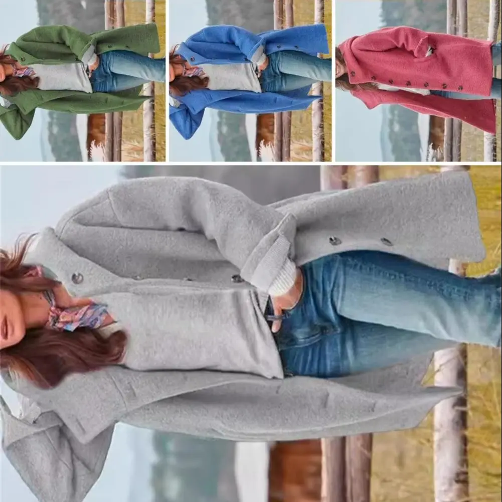 Women Button-up Coat Women Winter Jacket Stylish Women's Hooded Coat with Buttons Placket Pockets Casual Outerwear for Autumn