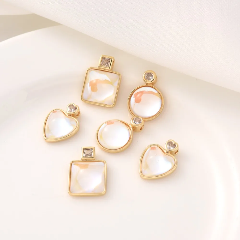 

14K Gold-plated Micro-inlaid Iridescent Jelly Crystal Round Pendant, Diy Necklace, Square Pendant, Heart-shaped Small Pendant