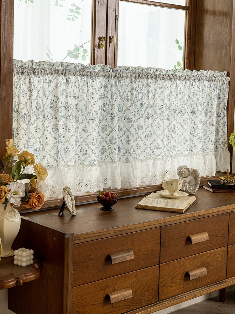 

Ретро цветочный кружевной занавес, светопроницаемый, не прозрачный, американский деревенский занавес для двери, спальня, проживание в семье, не требуется штамповки