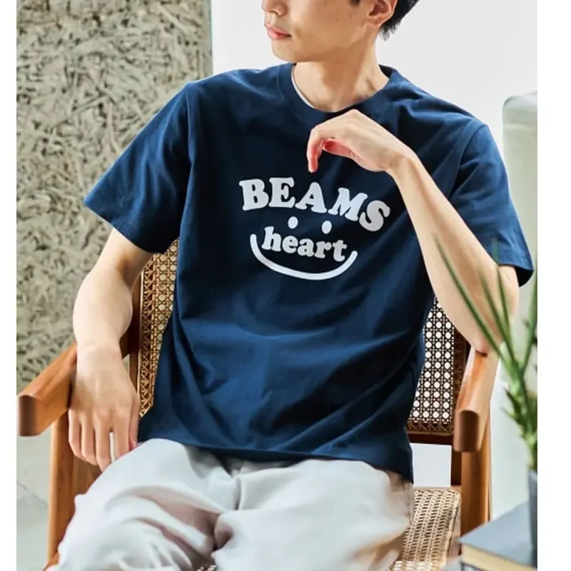 Japanese-style High-quality Summer Cotton Casual Clothing with Round Neck Letter Print Suitable for Both Men and Women T-shirt