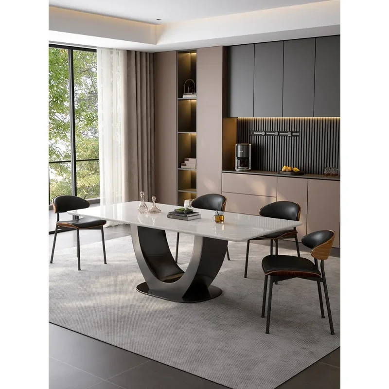 Natural Kari ice jade luxury stone high-end dining table, modern simple marble dining table