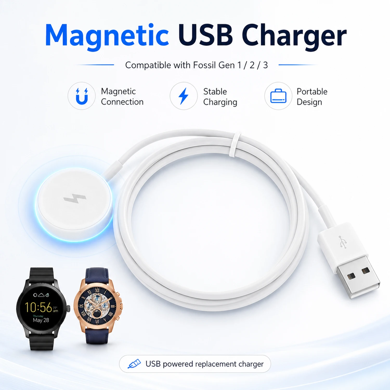 USB-адаптер для зарядки часов, кабель для зарядки смарт-часов, сменные аксессуары для док-станции Fossil Gen 1/2/3