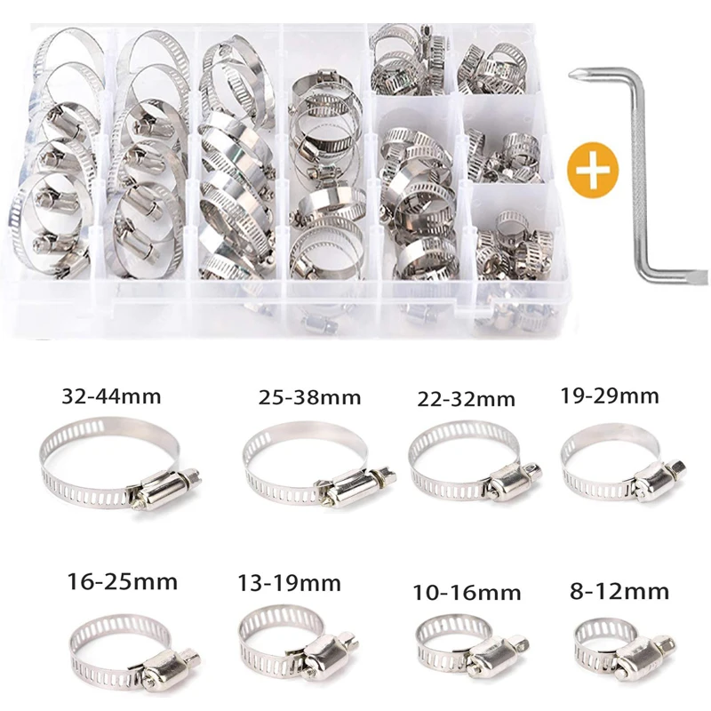 

80pcs Adjustable Stainless Steel Screw Band Hose Clamps Car Fuel Hose Clamps Pipe Clamp Worm Gear Clip Hose Clamp 8-44mm