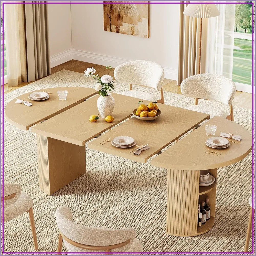 Extendable Dining Table 41-78 Inch for 4-8 with Storage Shelf Oak