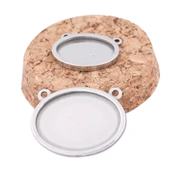 5pcs Stainless Steel 13x18mm 18x25mm Oval Cabochon Base Settings With Two Loops Diy Pendant Necklace Bezel Tray Blanks