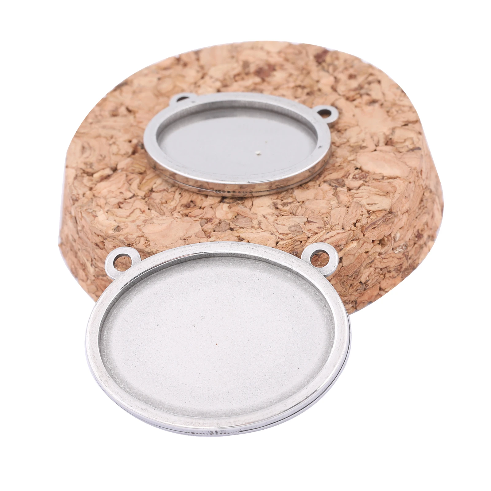 5pcs Stainless Steel 13x18mm 18x25mm Oval Cabochon Base Settings With Two Loops Diy Pendant Necklace Bezel Tray Blanks