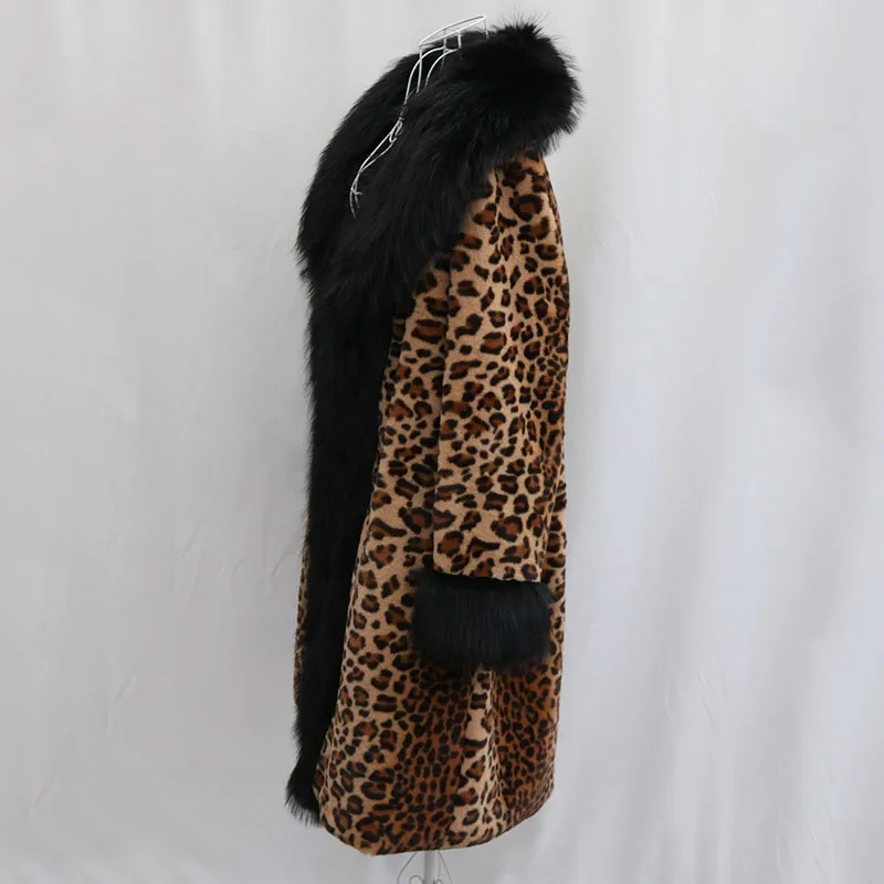 Damski płaszcz futrzany w panterkę, imitacja futra norki, duży kołnierz futrzany, damski płaszcz futrzany, nowy ciepły zimowy płaszcz futrzany damski 2025 H605