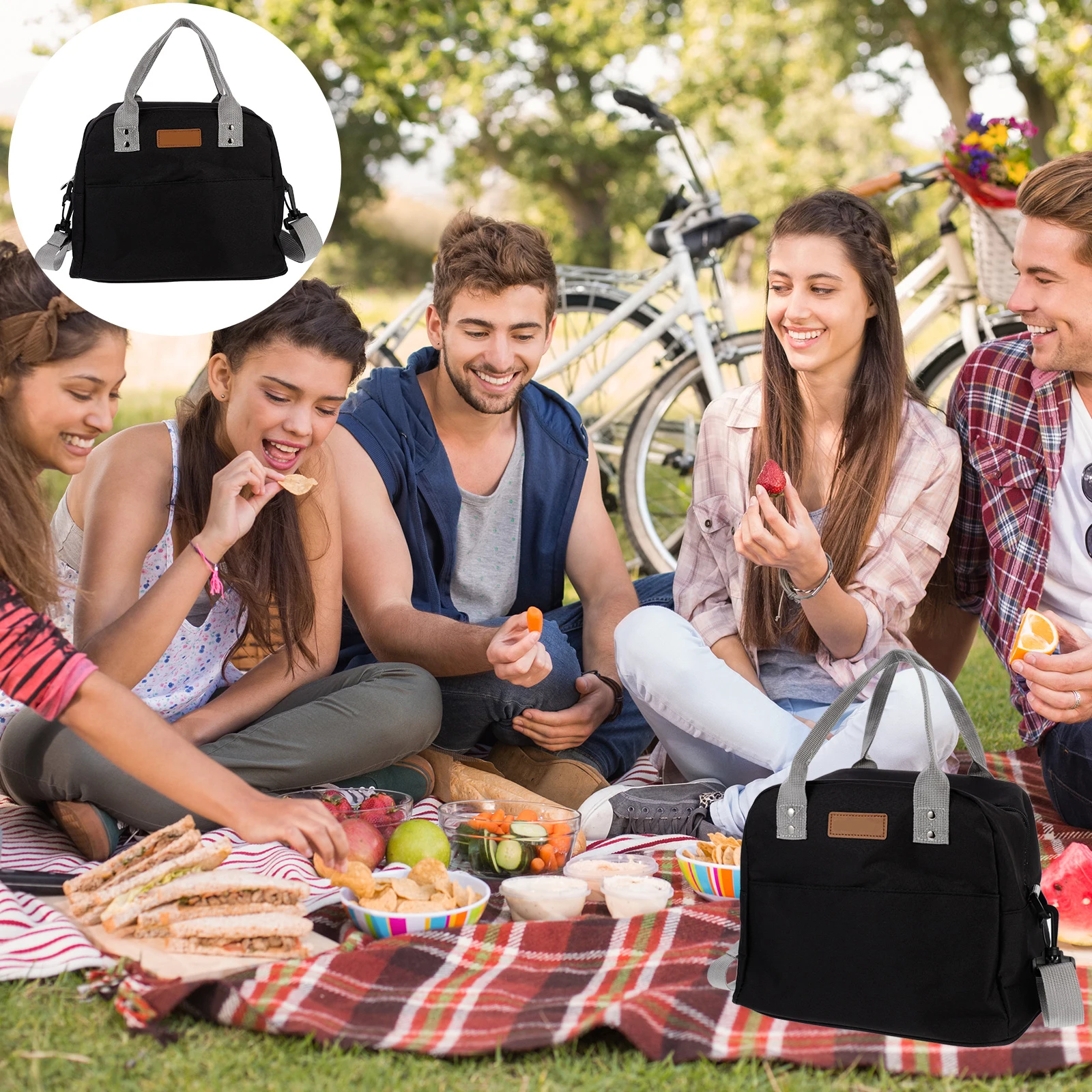

Insulated Bento Bag Lunch Tote Portable Polyester Container Reusable Sack Large Capacity Easy Clean High Strength Multi