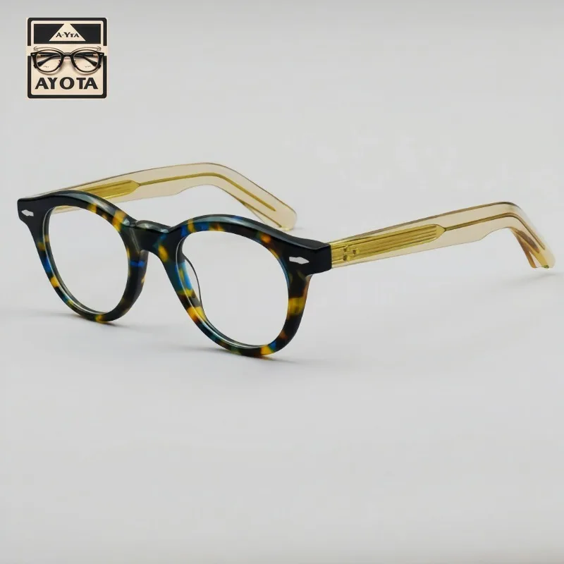 

Retro Round Color Blocked Acetate Eyeglass Frame for Women High-quality Handmade Optical Reading Men's Prescription Eyewear