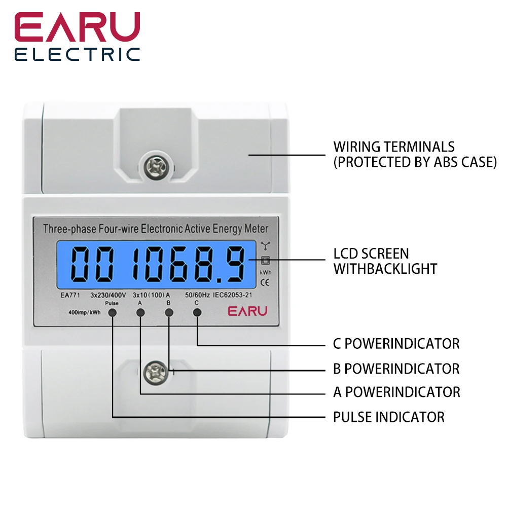 Imagem -03 - Monitor do Consumo de Energia com Luminoso do Lcd Trilho do Ruído Fases Fios Medidor do Kwh Wattímetro Bivolt 100a ca 50hz 60hz 380v